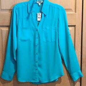 New Express Mint Green Button-Down Blouse